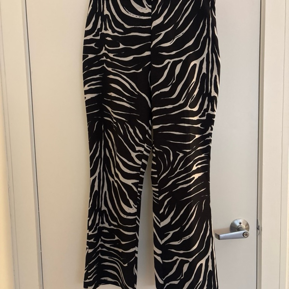 Zara Black & White Zebra-Print Bootcut Pants